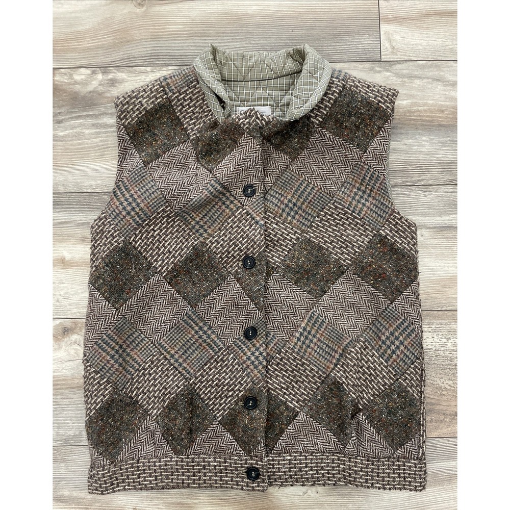 Canvasbacks Womens Patchwork Diamond Wool Blend Vest Vintage Art to Wear Small
